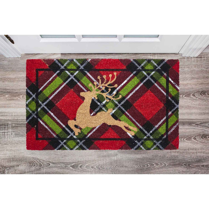 Paillasson Holiday en tissu écossais rouge / multicolore Holiday, 18 po x 30 po