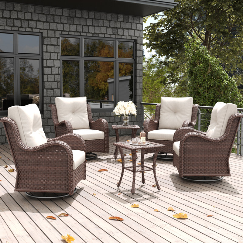 Ensemble de chaises berçantes pivotantes 6 pièces avec table d'appoint LayinSun, Brun, Beige
