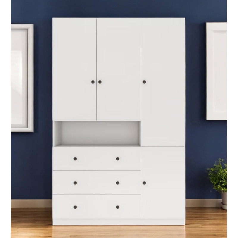 Commode blanche 74 po à trois portes et trois tiroirs