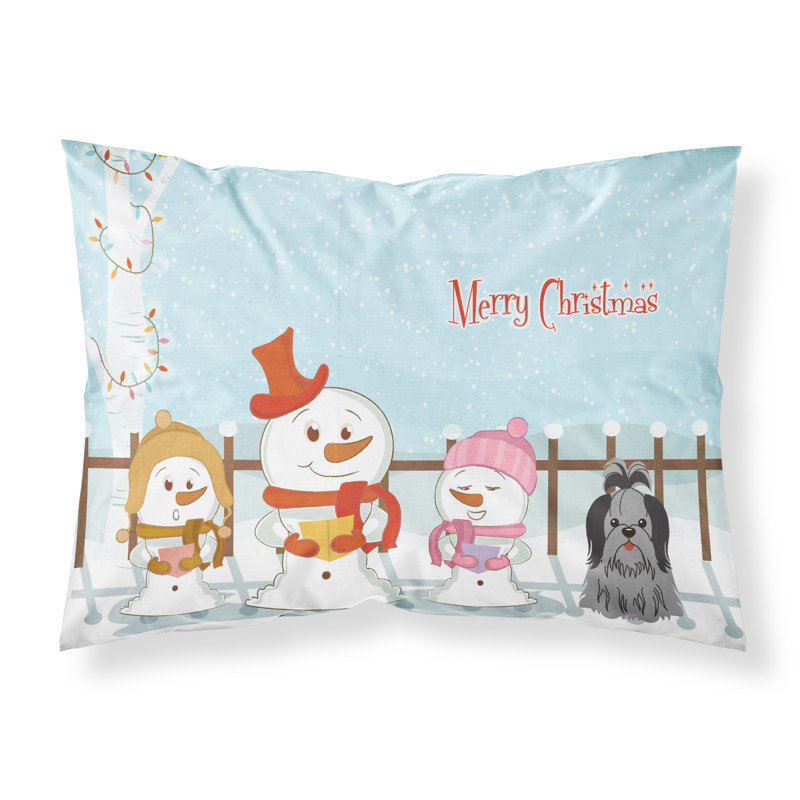 Taie d'oreiller Merry Christmas Merry Christmas, Shih Tzu noir et argenté et choristes