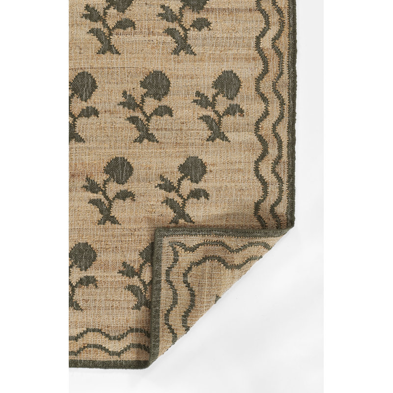 Erin Gates by Momeni Orchard Leaning Flower Jute and Wool Hand Woven Green Area Rug, Runner 2'3" x 8'