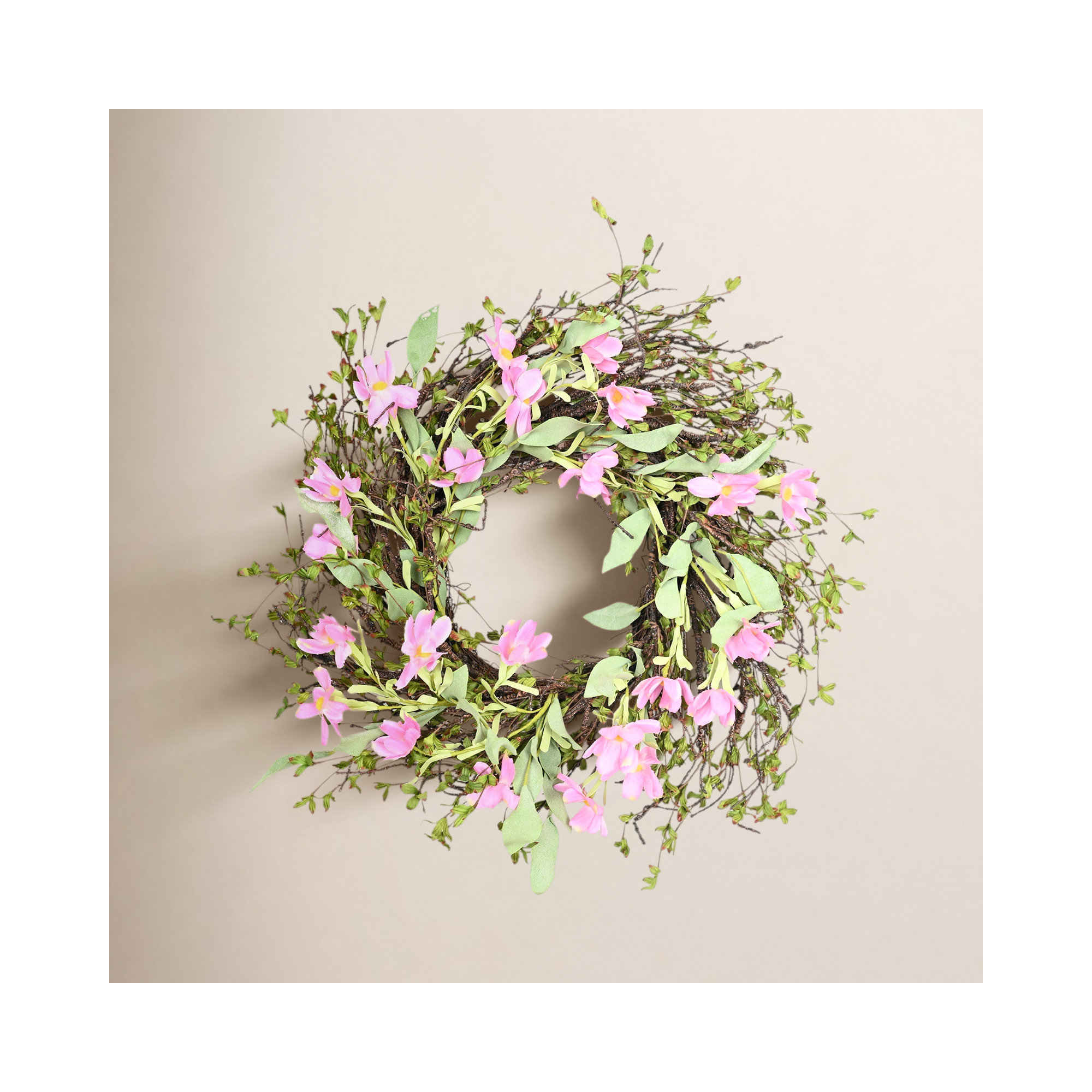 26" Artificial Farmhouse Twig Greenery Foliage Leaves Spring Summer Wildflower Wreath For Front Door Wedding Party Home Decor