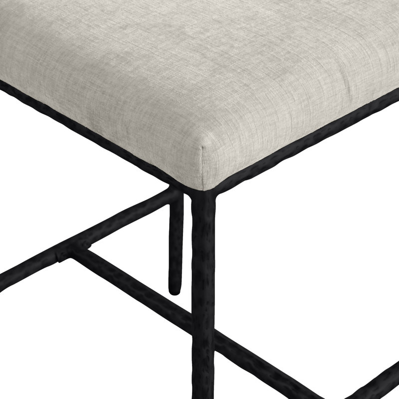 Reeves Chenille Fabric Upholstered Counter Stool, Matte Black, Cream Chenille Fabric