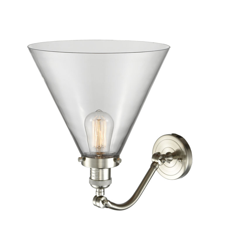 Applique murale 1 lumière Cone, Ampoule incandescente rétro 60 watts, Clair, Nickel satiné brossé