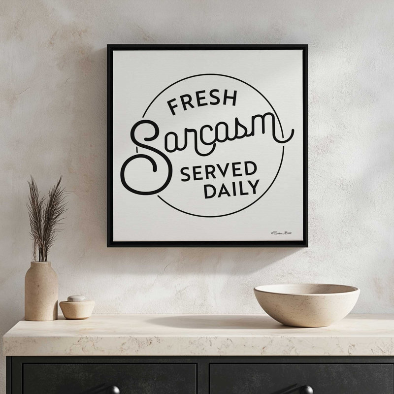 «Fresh Sarcasm Served Daily 2» par Susan Ball, reproduction d'art, H 37,5 po x l 37,5 po, Argent, Toile avec cadre