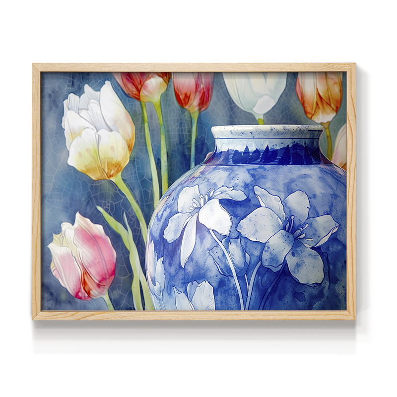 Série florale - CII - Reproduction encadrée - Restickable, Naturel, H 22 po x l 28 po