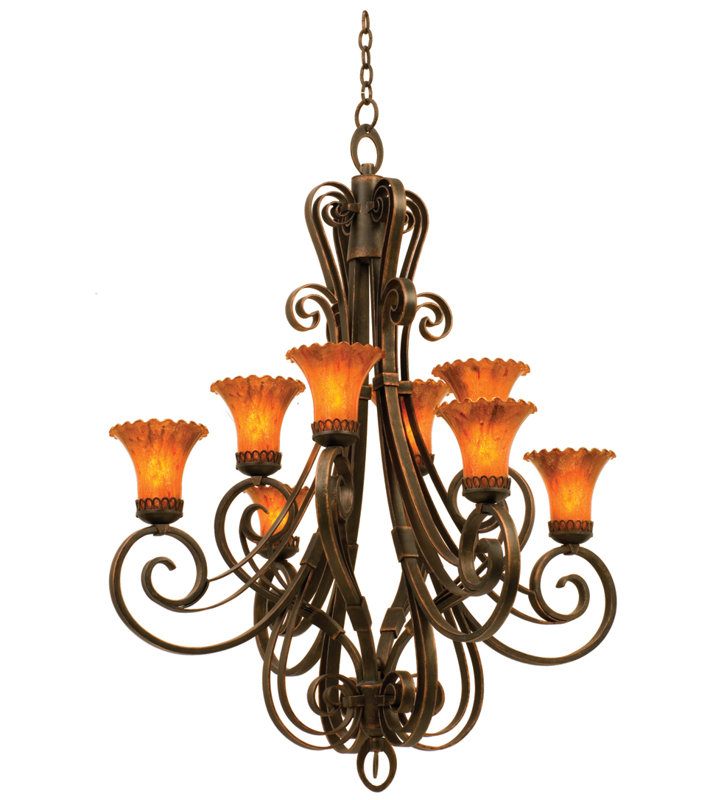 Lustre gris classique/traditionnel 8 lumières Mirabelle, Cuivre antique, Pierre - 1576