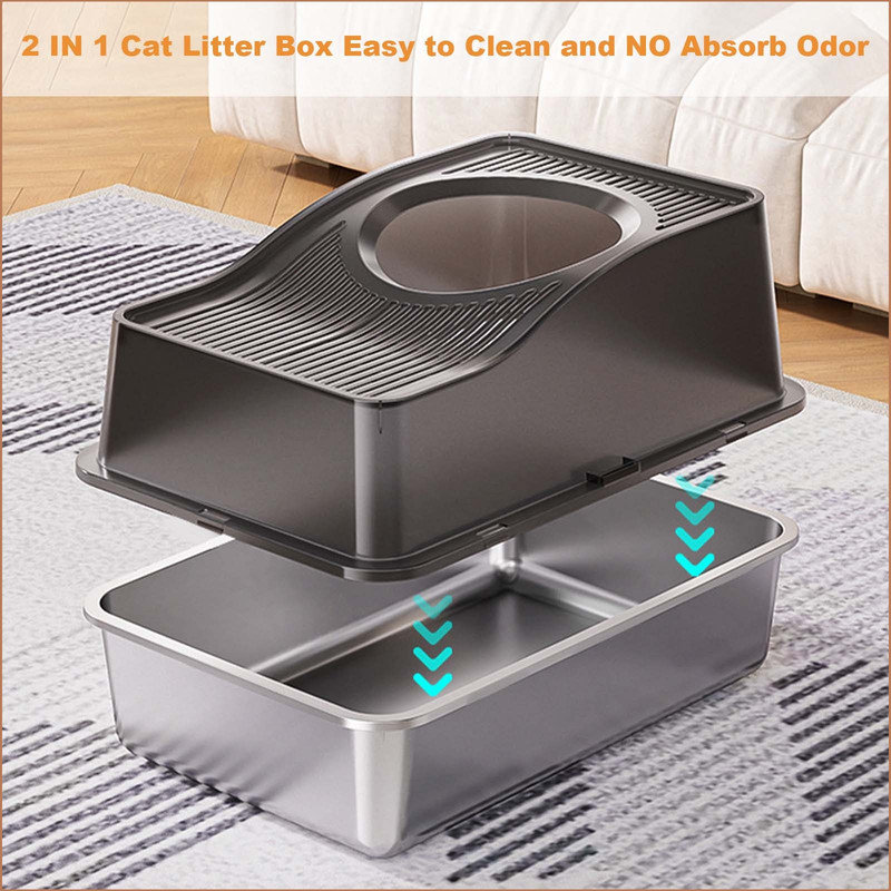Stainless Steel Fully Enclosed Cat Litter Box With Hollow Lid And Heightened Lid To Prevent Splashing And Carry-Out, Top-Entry Deodorizing Cat Toilet