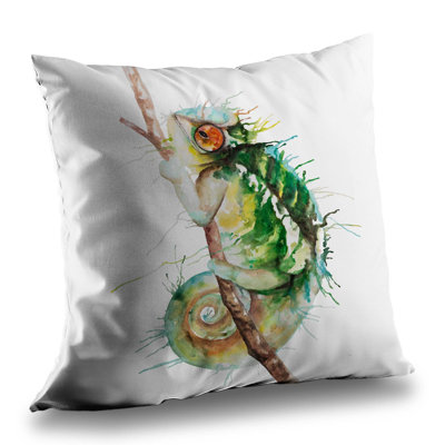 Watercolor Chameleon Throw Pillow - Exotic Home Decor Insert Included