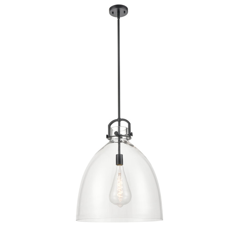 Wimbush 1 Light Stem Hung Pendant, Clear, 19.75" H x 18" W x 18" D, Matte Black