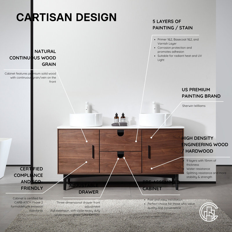 Portree 60" W Double Vanity, Walnut