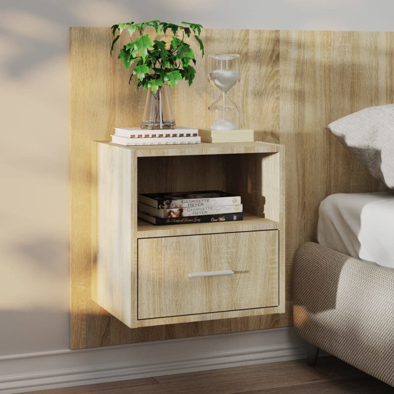 Jaicee Wall-mounted Bedside Cabinet, Set of 2, Sonoma Oak