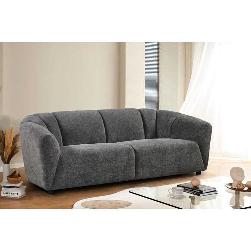 Tissu moderne gris à 3 boucles, rembourré de mousse, base en bois, salon à limite de poids de 800 lb en mousse haute densité, structure