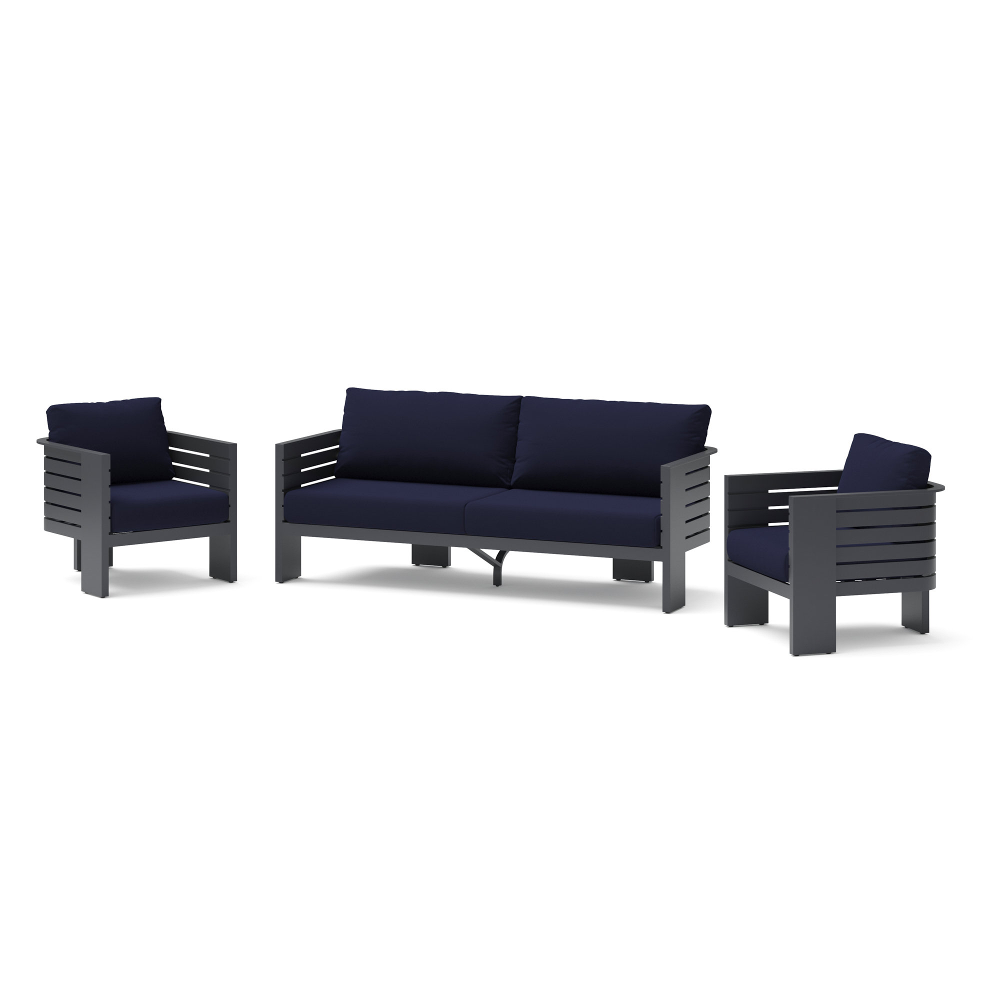Ari 3 Piece Sunbrella® Outdoor Patio Seating Set, Navy