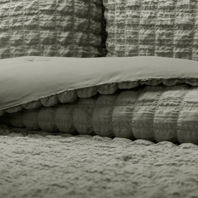 Seersucker Textured Comforter Set, Twin / Twin XL Comforter + 1 Sham, Willow Green