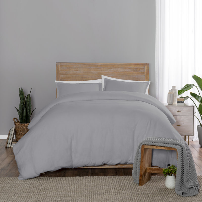 Lark Cotton Duvet Cover, Gray, Full Duvet Cover + 2 Shams