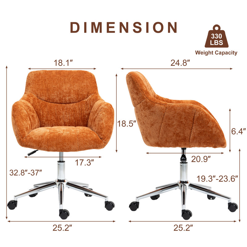 Soft Chenille Upholstered Home Office Chair Swivel Desk Chair (Orange), Orange
