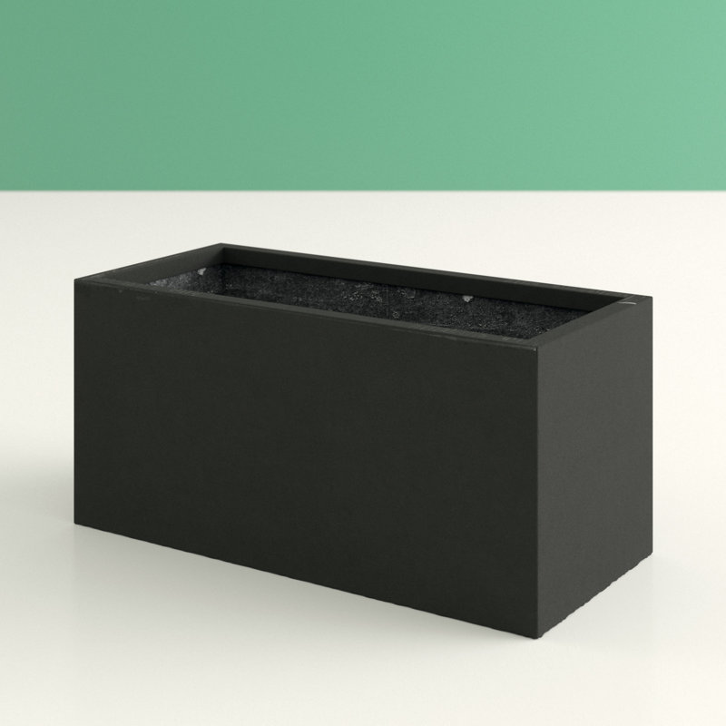 Frostproof, Concrete Effect Garden Planter Pot with Drainage Holes, Black, 20.5cm H x 50cm W x 20cm D