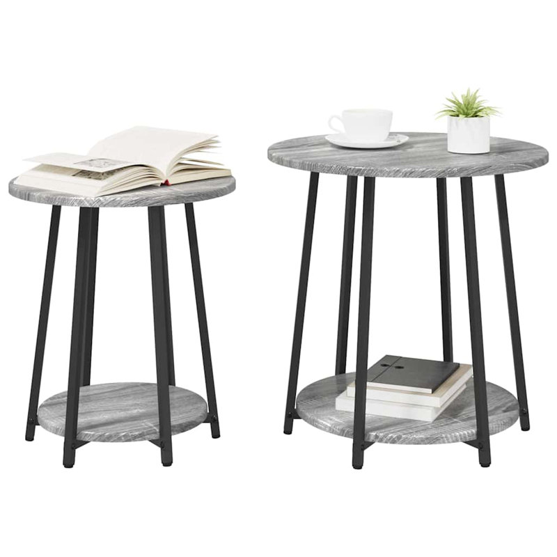  Side Table Set With Shelf 2 Pcs Black Oak 50 X 50 X 51 Cm, Grey Sonoma