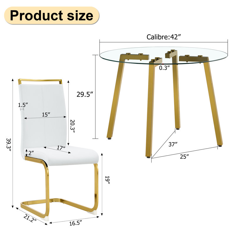 Dumercie 4 - Person Four Leg Dining Set, 5, White/Gold, Gold