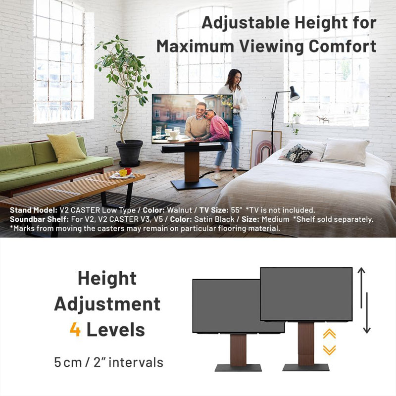 Universal Rolling TV Stand With Concealed Wheels, Adjustable Height, Slim Design, And Built-In Cable Management For 32-60 Inch Tvs