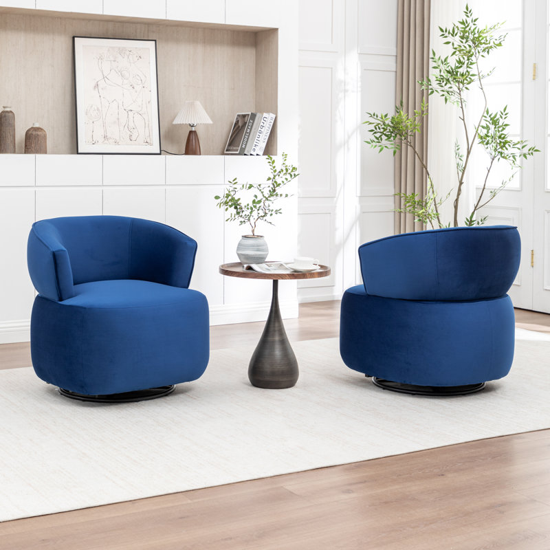 Olevide Swivel Barrel Chair, Navy Velvet