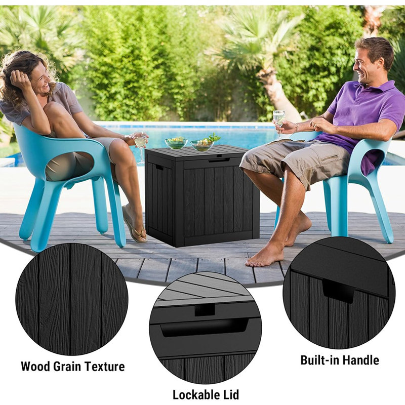 Boîte de rangement extérieure en résine, bac de rangement imperméable et résistant aux rayons UV pour coussins de patio, fournitures de piscine et outils de jardin - Noir