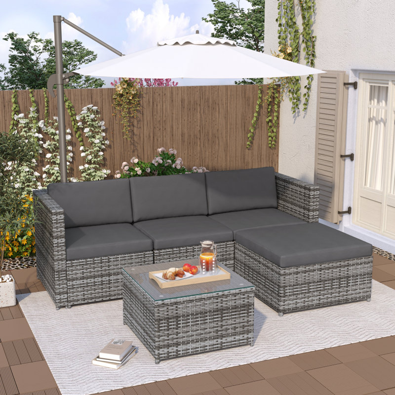 Janigian Rattan 4-Person Seating Group, Grey, Dark Gray
