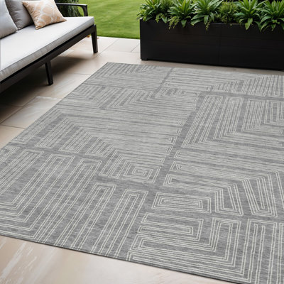 Tapis d'intérieur lavable à motif géométrique gris 5 pi x 8 pi