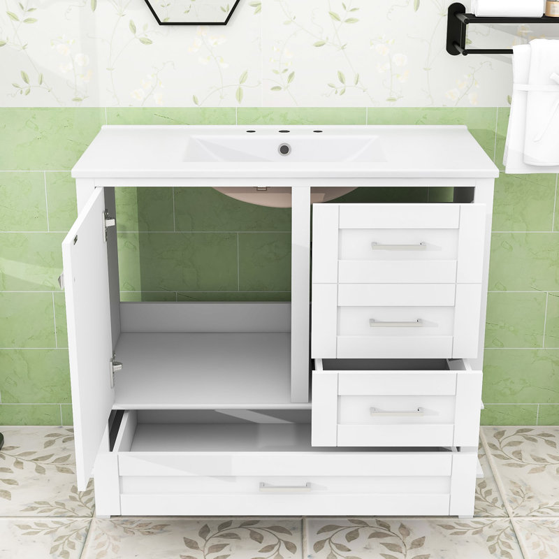 Élégant meuble-lavabo de salle de bain - Rangement spacieux, lavabo lisse et portes à fermeture douce, Blanc