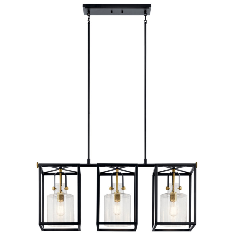 3 - Light Kitchen Island Pendant, Natural Brass