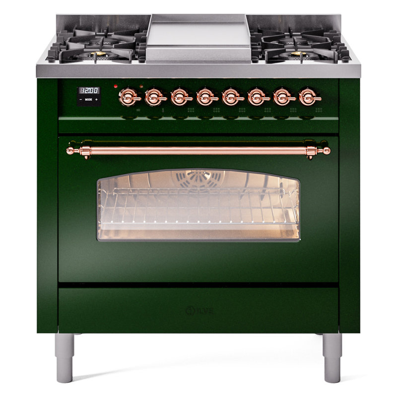 ILVE Nostalgie II 36 Dual Fuel Range, knobs, Antique White/Brass, Liquid Propane
