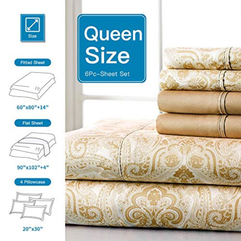 Percale Paisley Sheet Set, Queen Sheet Set + 1 Fitted Sheet + 2 Pillowcases, Taupe