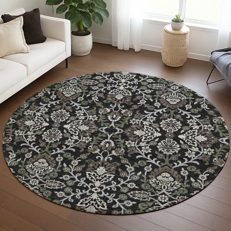 Machine Washable Indoor/Outdoor Chantille ACN2634 Global Rug, 8' Round, Black