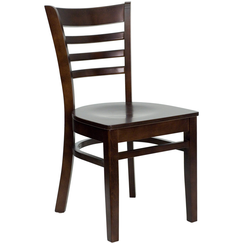 Lyman Ladder Back Wooden Restaurant Chair, Walnut, Tan Vinyl