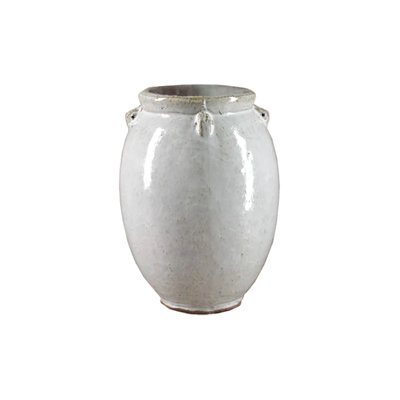 Cloud Glaze Ceramic Bowl Planter – White Low Round Pot For Indoor & Outdoor Plants, Vintage Minimalist Decor