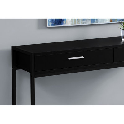 Console étroite - Stratifié noir, pieds en métal, 2 tiroirs en stratifié pour tiroir de rangement de chambre à coucher