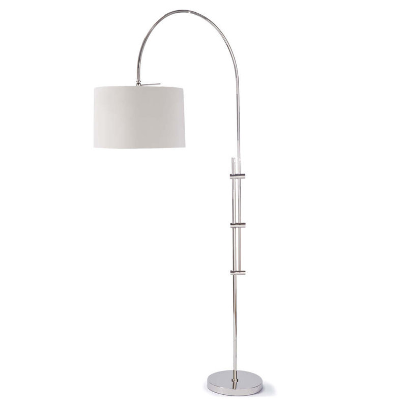 Adjustable Polished Nickel Arc Floor Lamp with Linen Shade