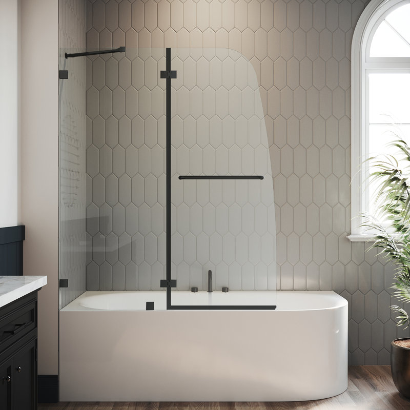 Porte de baignoire à charnière pivotante l 48 po x H 58 po avec verre trempé transparent 5/16 po