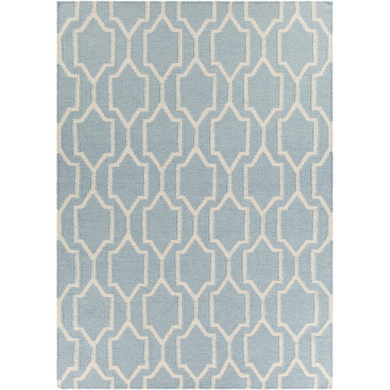 Tapis bleu / blanc à motif Flemington, 5 pi x 7 pi 6 po
