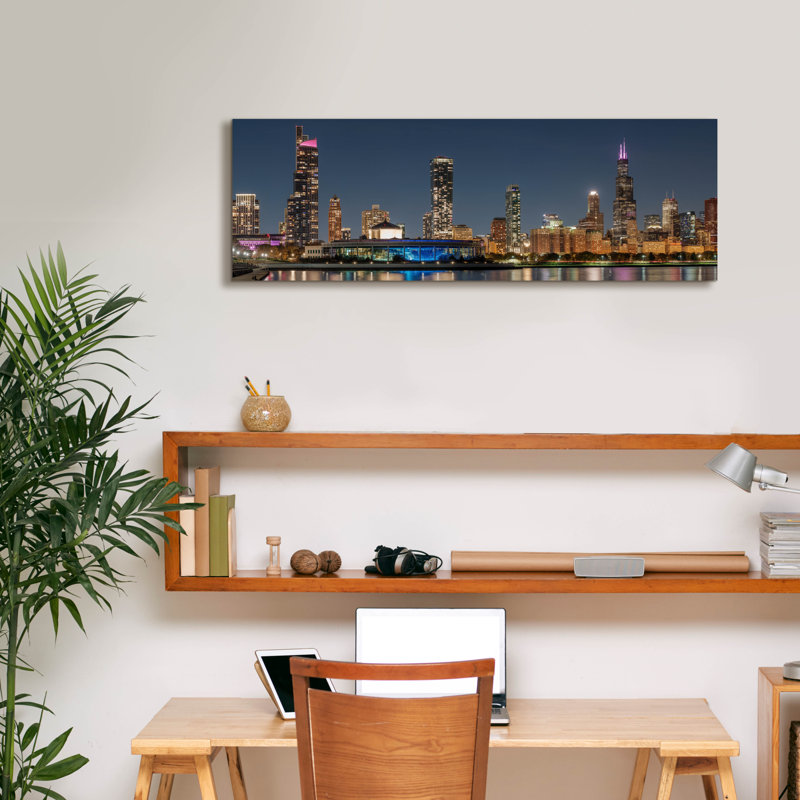  «Chicago Nighttime Skyline 2» par Epic Portfolio, art mural sur toile, 36 po x 12 po