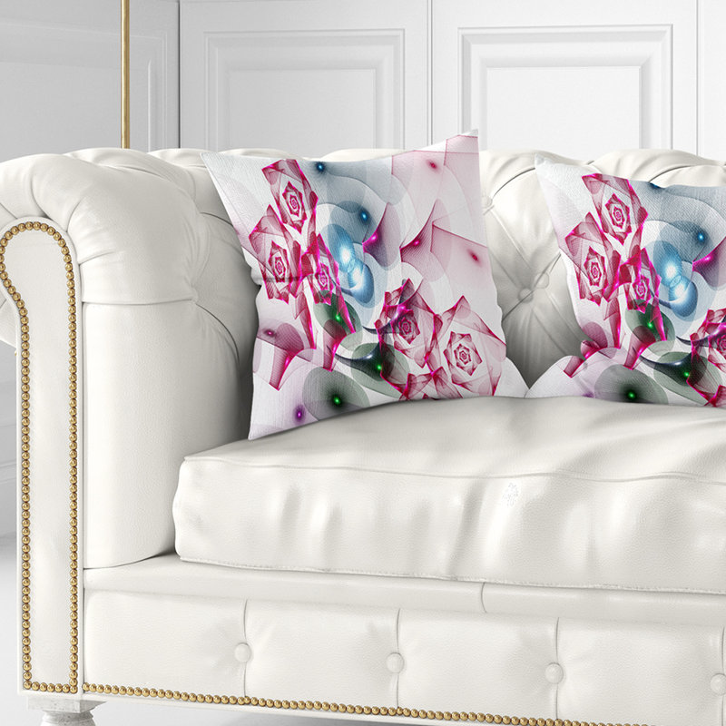Motif fractal de roses roses - coussin imprimé abstrait, 16 po x 1 po, Coussin décoratif