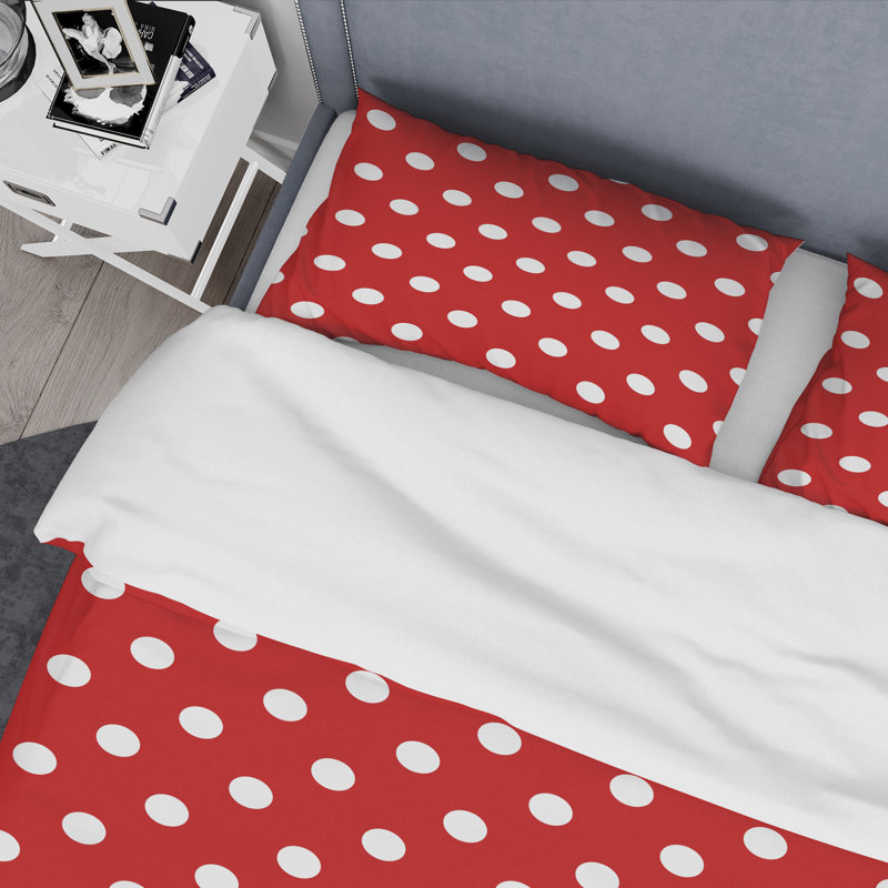 White Circle Dots - Ensemble de housse de couette à motif abstrait - Microfibre de polyester