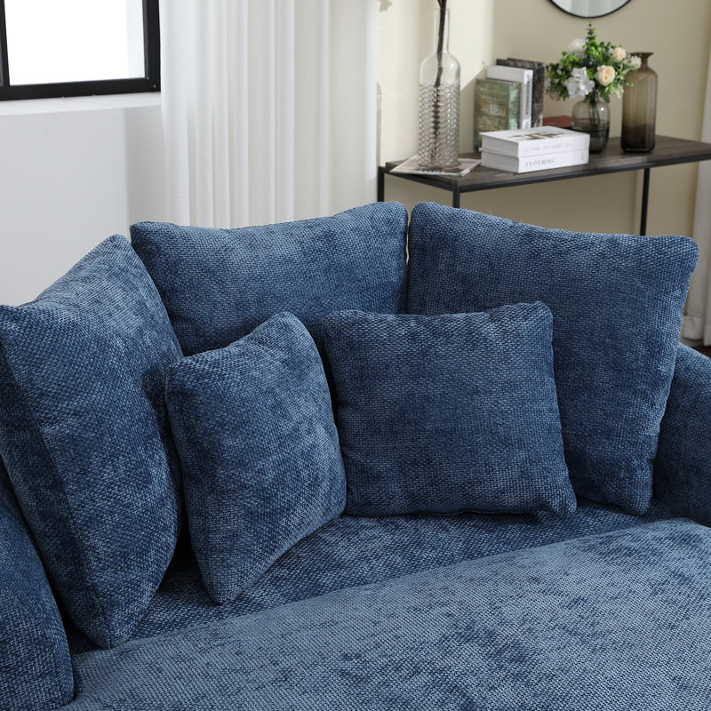 Fauteuil demi-tonneau rembourré avec housse, Chenille bleu