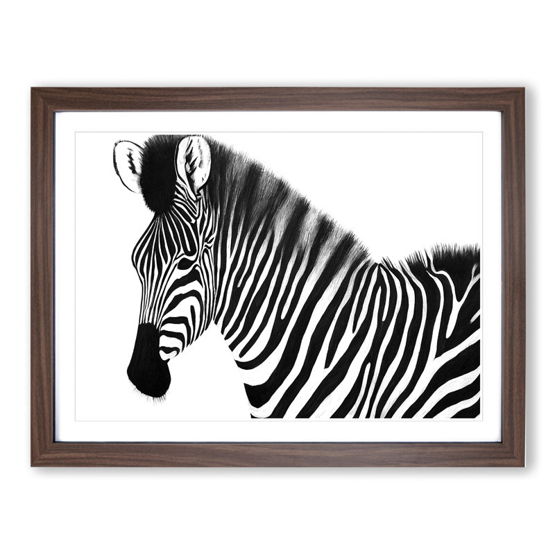 Zebra Portrait Vol.2 - Single Picture Frame Painting, 25cm H x 34cm W x 2cm D, Walnut