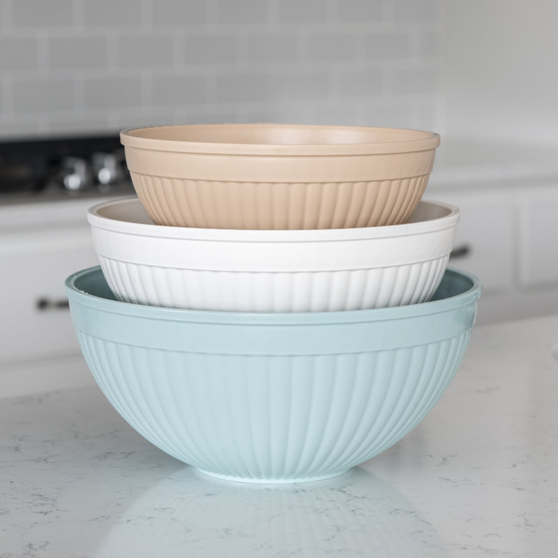 3-Piece Prep & Serve Mixing Bowl Set, Brown/White/Blue