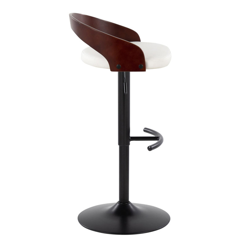 Tabouret de bar réglable et pivotant Grotto, Noyer, Blanc