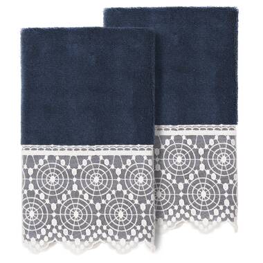 Sand & Stable Valentina 3 Piece Turkish Cotton Light Gray Lace Embellishedm  Towel Set