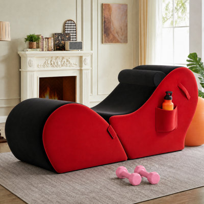 Ergonomic Upholstered Yoga Chaise Lounge with Headrest, Convertible Yoga Chair with Supportive Sponge for Massage, Stretching, Relaxation, and Home Wellness
