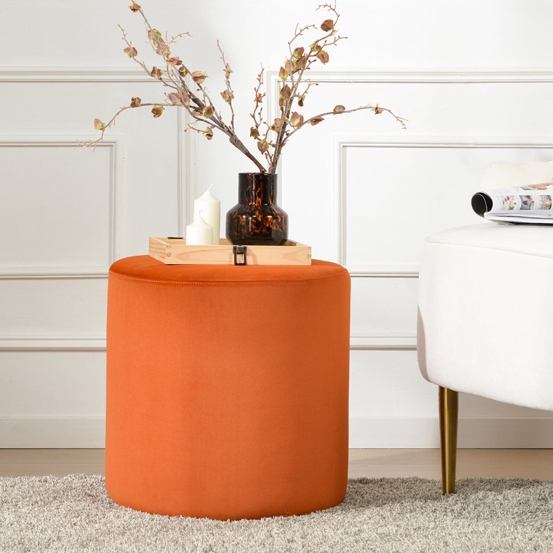 Brynnen 18'' Wide Modern Round Upholstered Ottoman, Orange Velvet